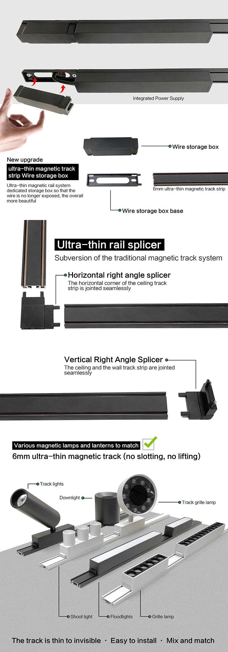 DC48V Low Voltage LED Track Magnetic Light 6cm Ultra Slim Magnetic Track